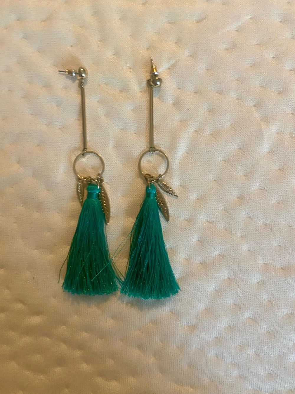 Silver Drop Earrings with Teal Tassels
